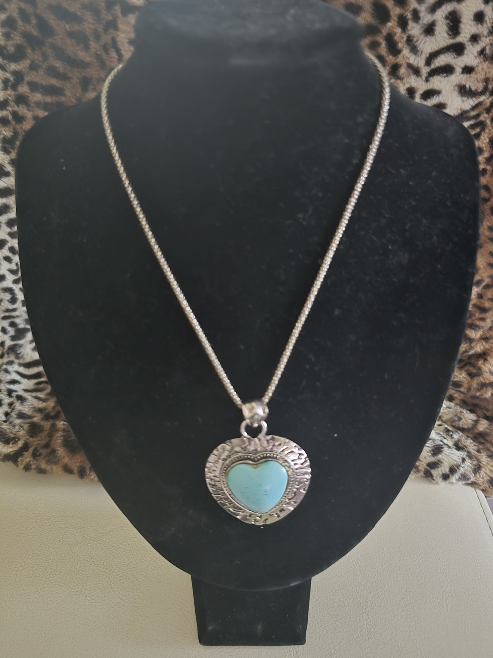 Silver Heart Pendant Necklace with Turquoise Accent